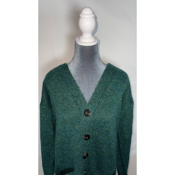 ANA New Approach Cardigan Women ST Green V-Neck Button Knit Long Sleeve Pockets - Picture 4 of 5